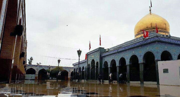 نمايي زيبا از صحن باراني حرم مطهر عقيله بني هاشم، حضرت زينب (سلام الله عليها)