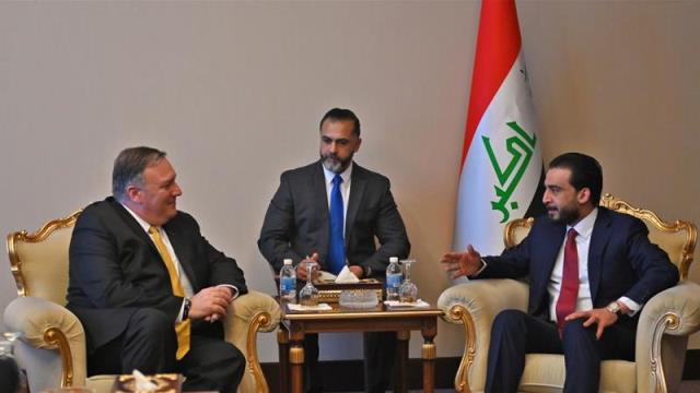 الحلبوسي مع منحوتة الجندي الفارسي بحضور بومبيو والكربولي يرد