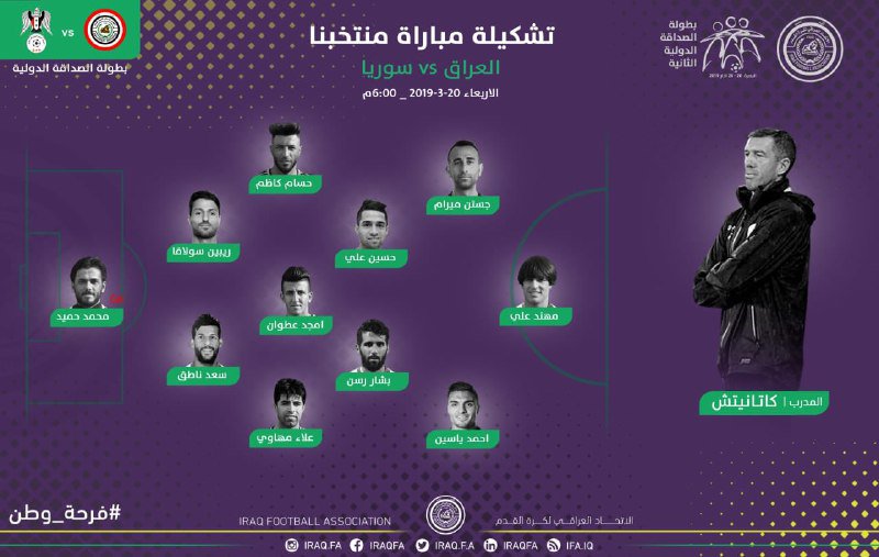 تعرف على التشكيل الرسمي لاسود الرافدين أمام نسور قاسيون
