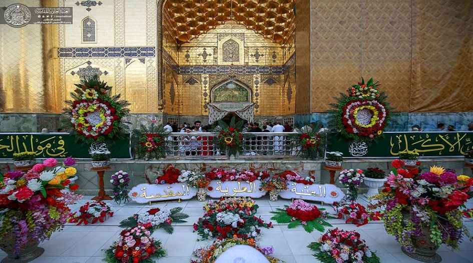 بالصور.. الصحن العلوي المطهر يزدان بالزهور بمناسبة ولادة السبط الحسن المجتبى (ع)
