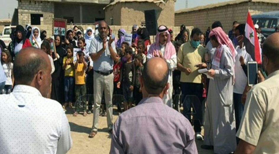 وقفة احتجاجية شعبية ضد وجود قوات الاحتلال الأميركي بريف الحسكة شمالي سوريا