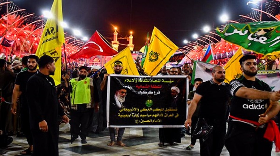 شاهد بالصور.. قوافل الأربعين التركية والأذربيجانية تسافر إلى العراق تحت مظلة دعم وتأمين النجباء 