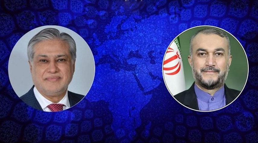  عبد اللهيان يهنئ إسحاق دار على تعيينه وزيراً لخارجية باكستان 