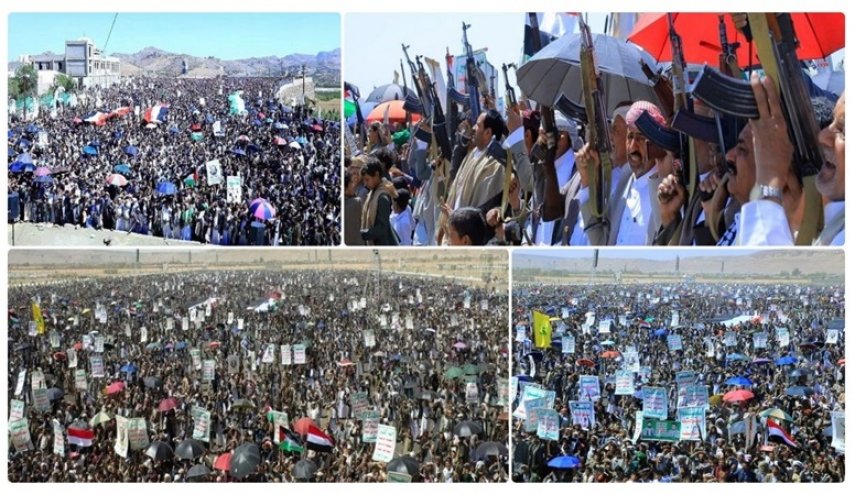  مسيرات حاشدة في صعدة اليمنية تأييدا لإيران وغزة 