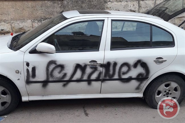 شعارنویسی صهیونیست ها بر روی خودروهای فلسطینی