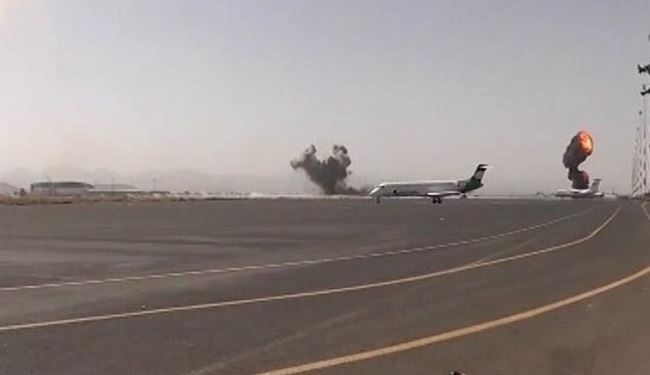 هواپيماهاي متجاوز سعودی به طور ناپيوسته حدود دوازده باربه فرودگاه صنعا  حمله کردند