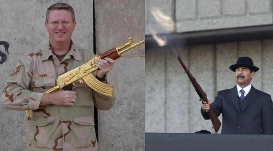 بالصور.. أسلحة صدام الذهبية المسروقة بيد الجيش الأمريكي
