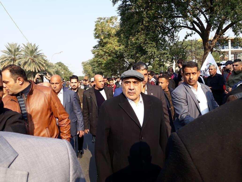  شرکت «عادل عبدالمهدی» نخست‌وزیر عراق، در مراسم وداع با پیکرهای مطهر شهدا