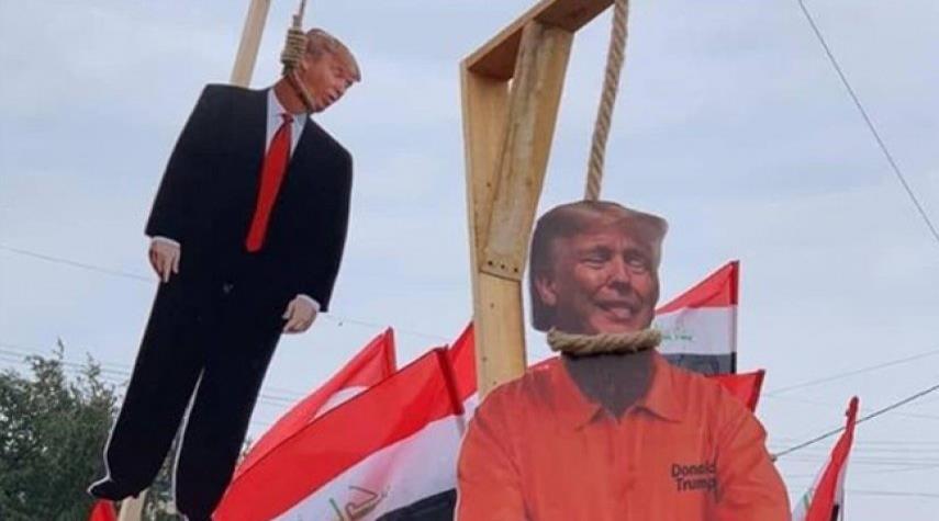 اعدام نمادین رئیس جمهور آمریکا در تظاهرات میلیونی مردم عراق 