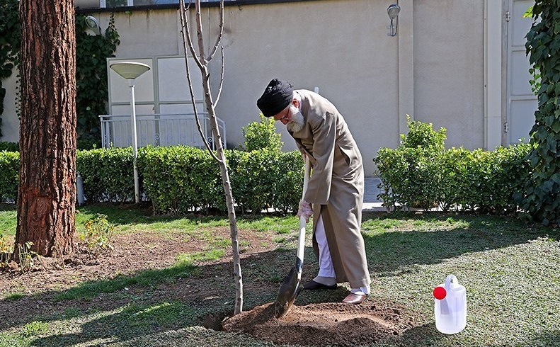 شاهد بالصور :  الإمام الخامنئي يغرس شتلتين بمناسبة يوم الشجرة 