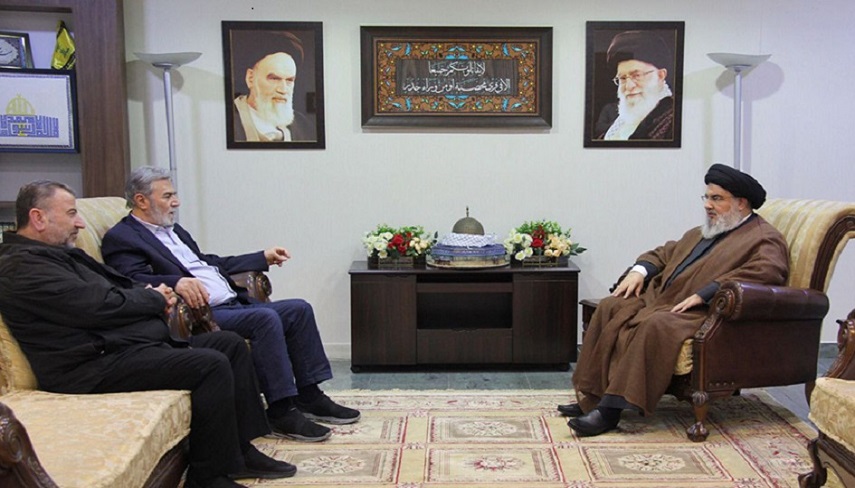دیدار رهبران حماس و جهاد اسلامی فلسطین با دبیرکل حزب‌الله لبنان