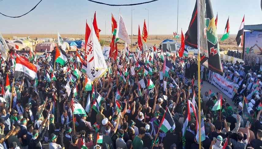مرز عراق و اردن، تجمع عراقی های بی نظیر در حمایت از فلسطین